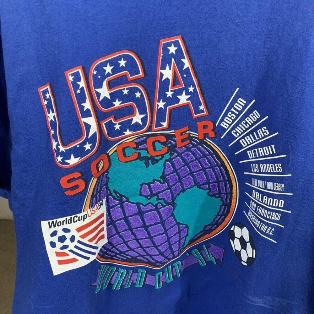 1994 World Cup Soccer Football Blue T Shirt Retro